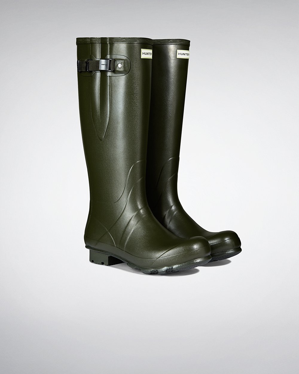 Höga Gummistövlar Herr - Hunter Norris Field Side Adjustable Neoprene Lined - Mörk Olivgröna - 20578